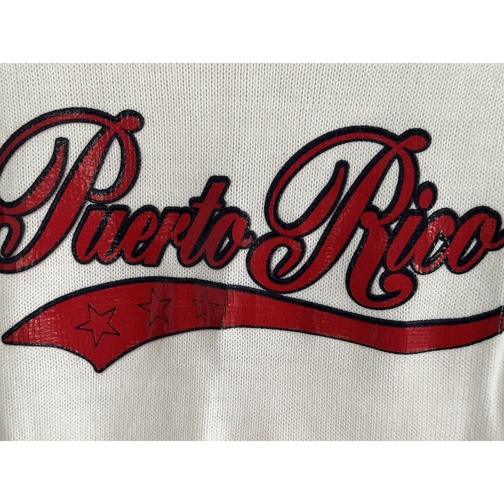 Vintage PUERTO RICO Spellout Sweater White Red Y2K Women's Large by Rave - Picture 4 of 16